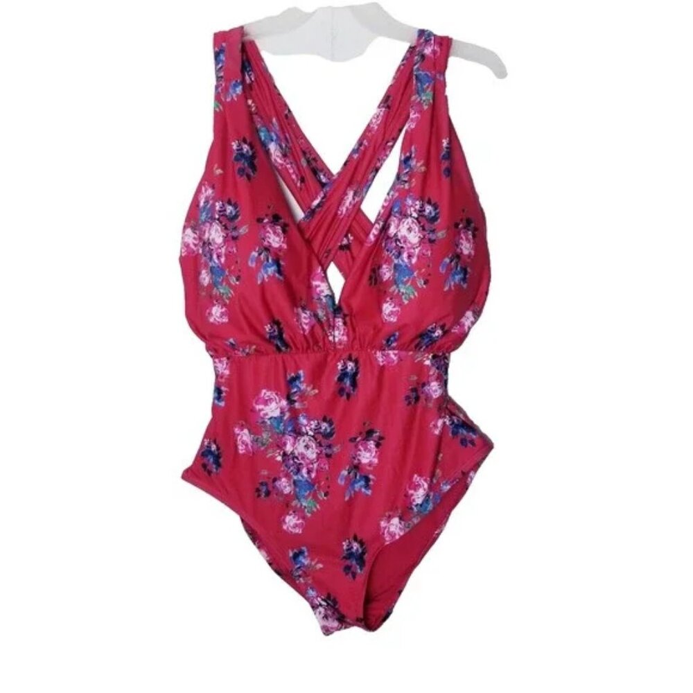 Modcloth Lauren Red Floral One Piece Swimsuit in 3X Like New Condition